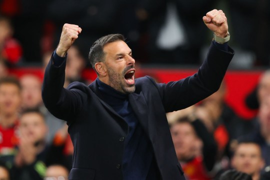 Ruud van Nistelrooy celebrates after Manchester United beat Leicester City in the Carabao Cup