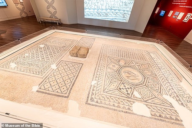 The Megiddo Mosaic is currently on display at the Museum of the Bible in Washington, DC (pictured until July 2025