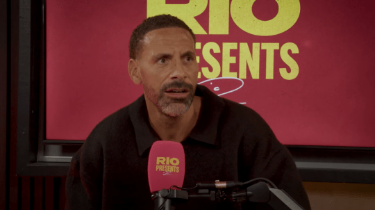 Football pundit Rio Ferdinand is seen speaking on a podcast