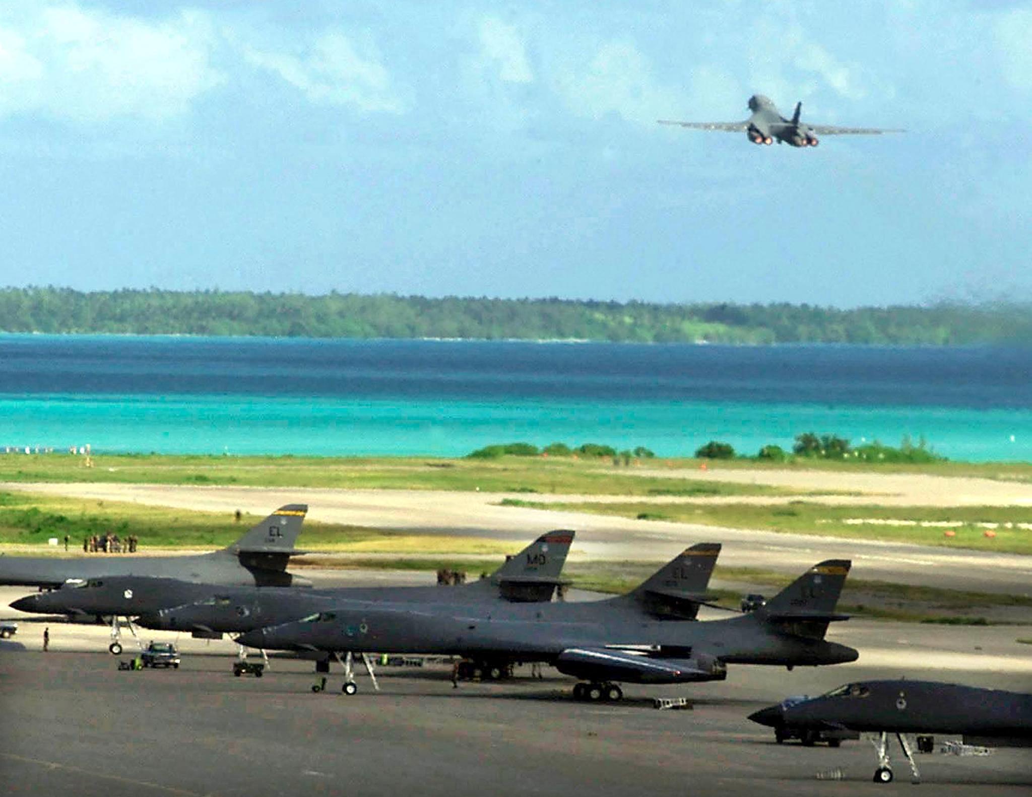 A US Air Force B-1B bomber takes off from the Diego Garcia military base on a strike mission against Afghanistan in Diego Garcia in 2001