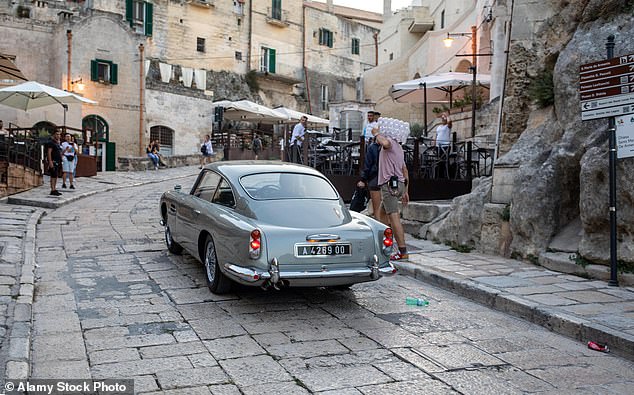 The Aston Martin DB5 used on the set of 'No time to die' in Matera, Italy