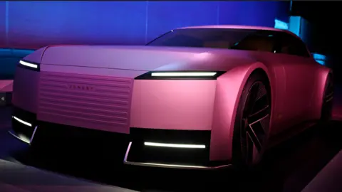 Getty Images Jaguar's new electric concept car with a big front grille and bonnet, coloured pink