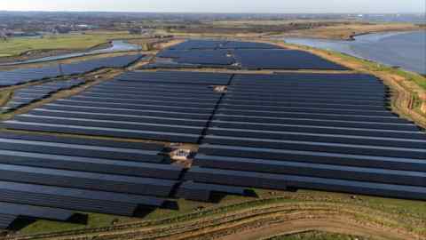 An aerial view of a solar park