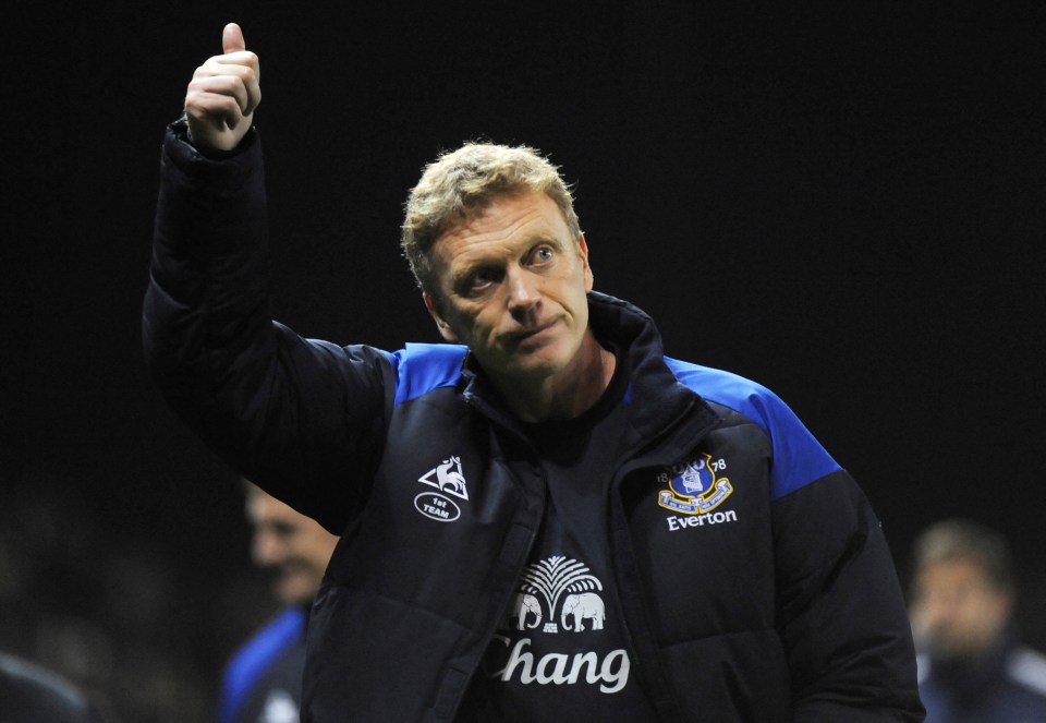 David Moyes, Everton manager, giving a thumbs up.