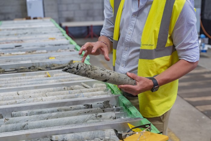 Geological samples are examined at a mine in Cornwall