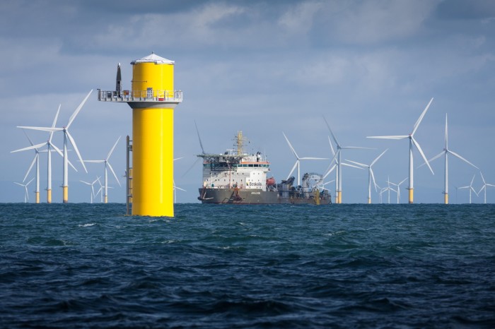 A cable installation vessel working on an offshore wind farm