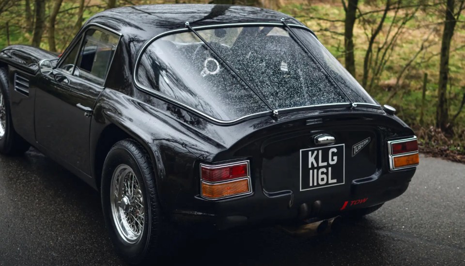 Rear view of a black TVR Vixen 1300 sports car.