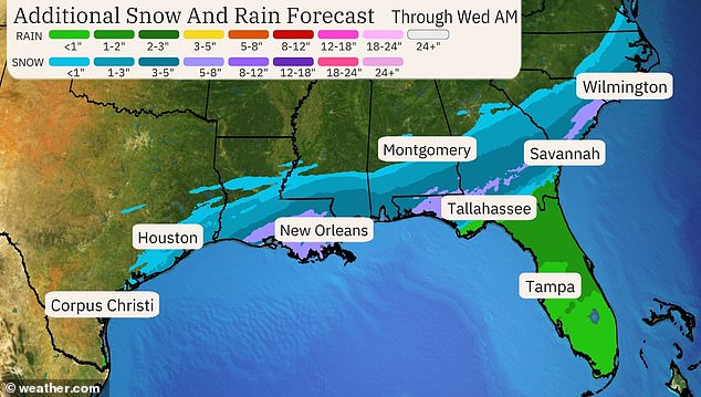 By the time the storm ends on Wednesday, snowfall totals could range from less than one inch up to eight inch