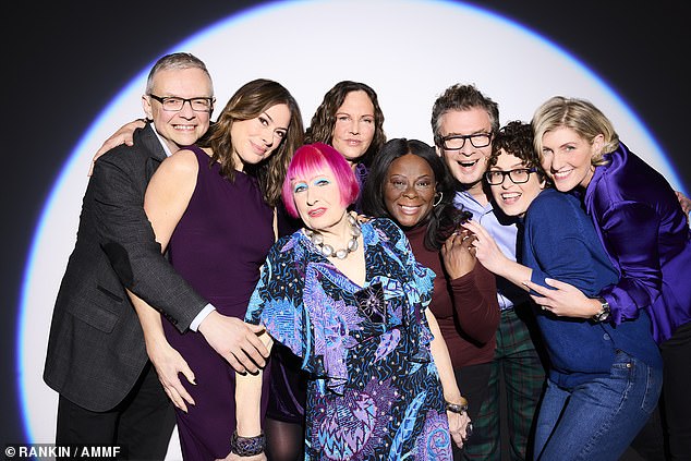 The Mail on Sunday’s Katie Nicholl, Dame Zandra Rhodes, Andy Clay, Andrea Sheardown, Judith Neptial, Benjamin Carey, Ilona Smith, and Charlie Shrager featured in celebrity photographer Rankin's photo