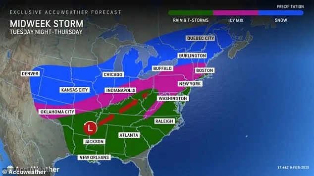 The second storm, developing Tuesday night into Wednesday, will cover even more of the United States with freezing rain and snow.