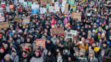 Tens of thousands protest advances made by the AfD on Feb. 16, 2025 in Berlin, Germany ahead of the federal election. 