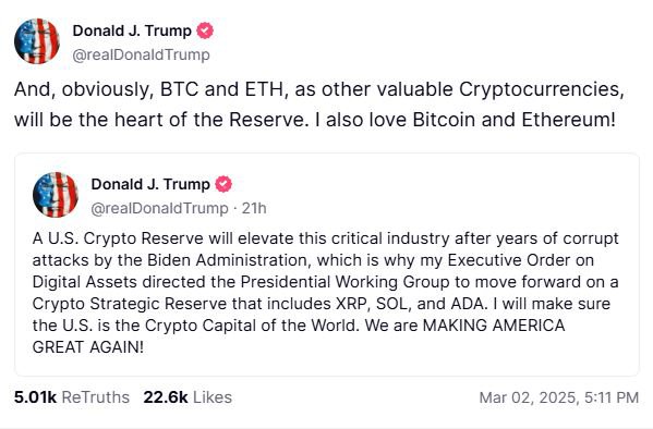 The five crypto coins Trump wants to make part of federal reserve