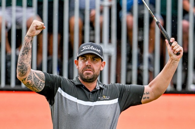 This handout picture taken and released on March 2, 2025 by photosport.nz via New Zealand Open shows Australia's Ryan Peake reacting on the 18th hole during the final round of the New Zealand Open golf tournament at Millbrook Resort in Queenstown. (Photo by Steve McArthur / PHOTOSPORT.NZ VIA NEW ZEALAND OPEN / AFP) / RESTRICTED TO EDITORIAL USE - MANDATORY CREDIT "AFP PHOTO / PHOTOSPORT.NZ VIA NEW ZEALAND OPEN / STEVE McARTHUR" - NO MARKETING NO ADVERTISING CAMPAIGNS - DISTRIBUTED AS A SERVICE TO CLIENTS - NO ARCHIVES (Photo by STEVE MCARTHUR/PHOTOSPORT.NZ VIA NEW ZEALAND OPEN/AFP via Getty Images)