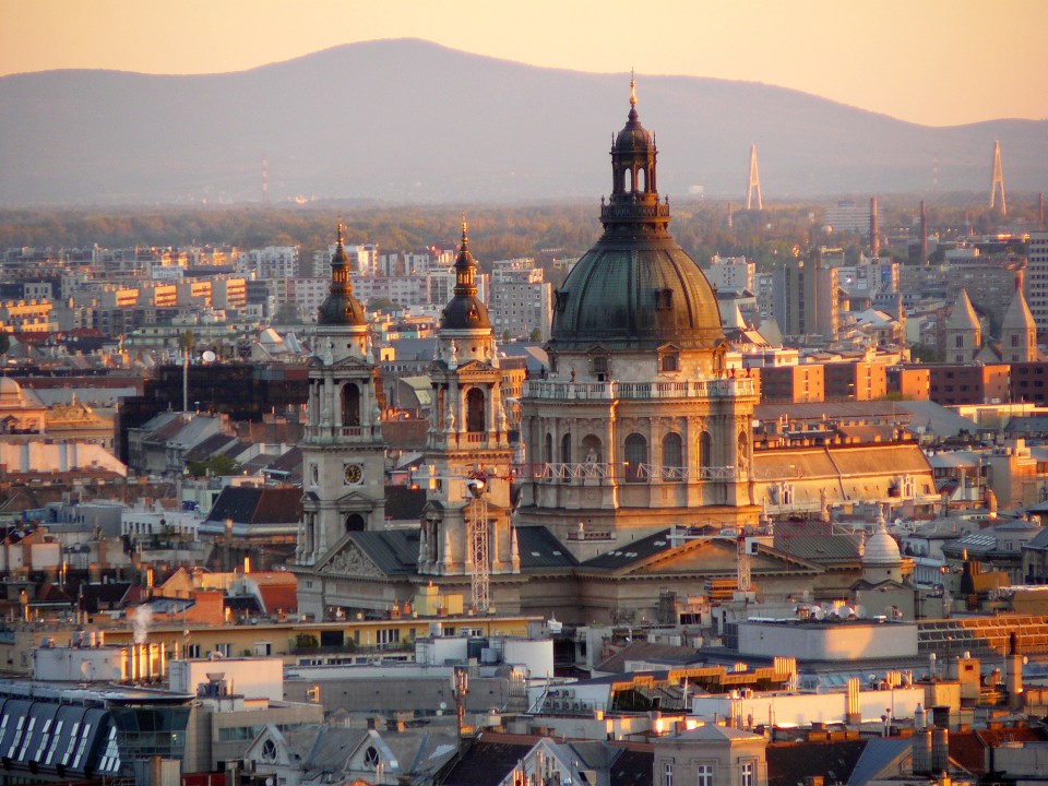 St. Stephen's Basilica in Budapest at sunset.