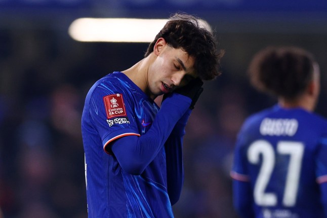 LONDON, ENGLAND - JANUARY 11: Joao Felix of Chelsea celebrates scoring his team's fourth goal during the Emirates FA Cup Third Round match between Chelsea and Morecambe at Stamford Bridge on January 11, 2025 in London, England. (Photo by Clive Rose/Getty Images)