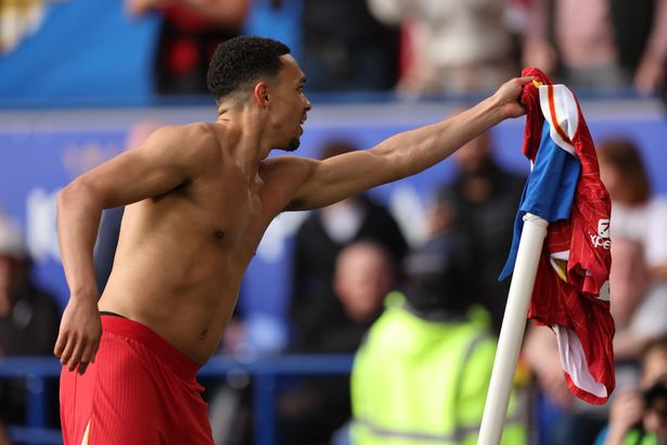 Alexander-Arnold put his shirt on the corner flag as he celebrated
