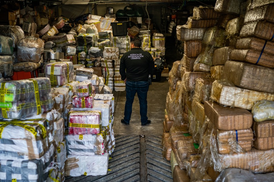 Seized drugs in a warehouse.