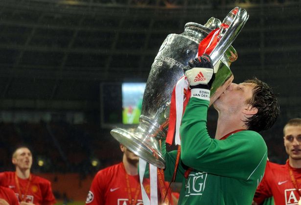 File photo dated 21-05-2008 of Manchester United's Edwin Van Der Sar celebrates with the trophy following the UEFA Champions League Final