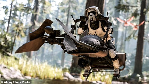 Commonly used throughout the Star Wars galaxy, speeder bikes (pictured) are single-driver craft that move at very high speeds over 300 miles per hour