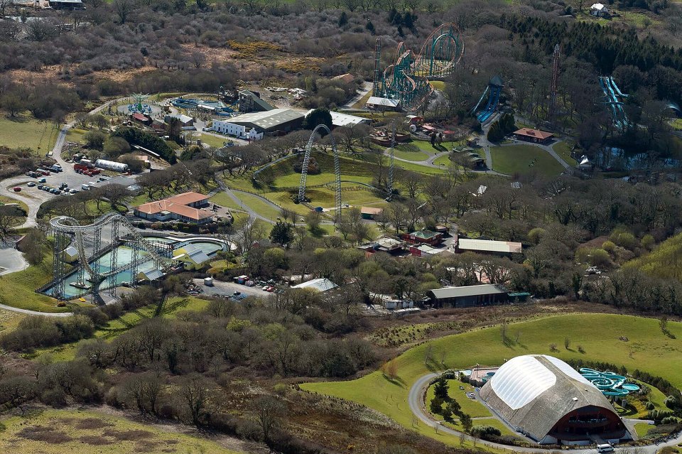 Aerial view of a closed theme park.