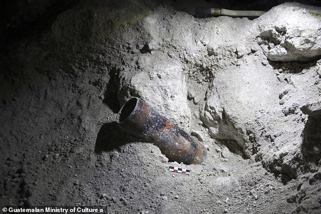 A pot discovered at the site in the Maya Biosphere. Authorities have already dated it to an estimated period from about 800 to 500 BC