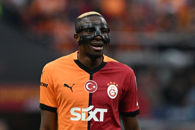ISTANBUL, TURKIYE - MAY 18: Victor Osimhen of Galatasaray reacts during the Turkish Super Lig week 36 football match between Galatasaray and Bellona Kayserispor at RAMS Park in Istanbul, Turkiye, on May 18, 2025. (Photo by Ahmet Okatali/Anadolu via Getty Images)