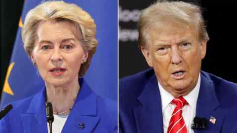 Headshots of Ursula von der Leyen and Donald Trump