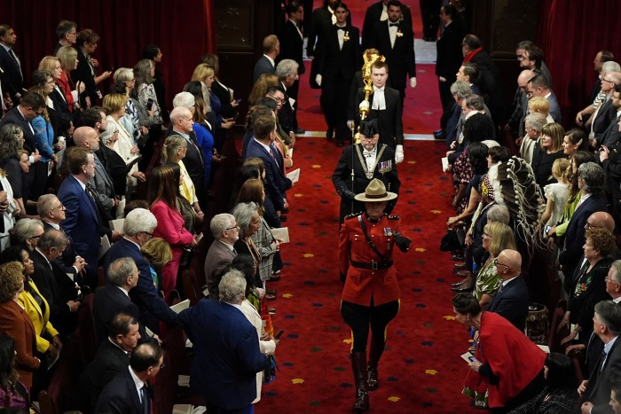Procession into the Senate Chamber at the Senate of Canada Building, for the state opening of the Parliament of Canada, in Ottawa on May 27, 2025.