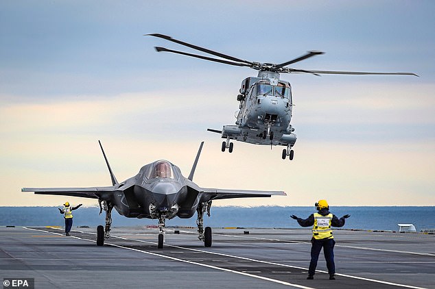 Advanced air power: An F-35B Lightning II fighter, which can land vertically, prepares to take off from HMS Queen Elizabeth