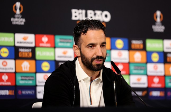 BILBAO, SPAIN - MAY 20: Ruben Amorim, Manager of Manchester United, speaks to the media during a press conference ahead of the UEFA Europa League Final 2025 between Tottenham Hotspur and Manchester United at Estadio de San Mames on May 20, 2025 in Bilbao, Spain. (Photo by Alex Pantling - UEFA/UEFA via Getty Images)