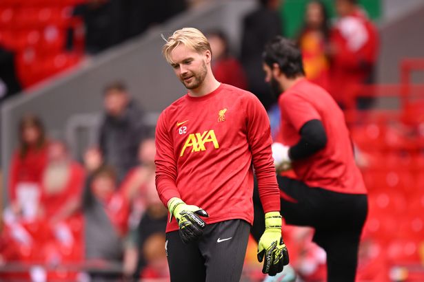 Caoimhin Kelleher warming up for Liverpool